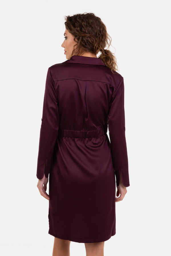 Rochie satinată pentru gravide și alăptare în culoarea visiniu