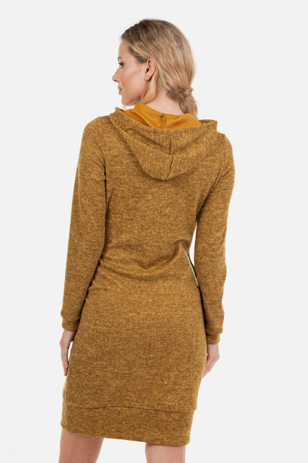 Rochie pentru gravide și alăptare cu glugă - ocru