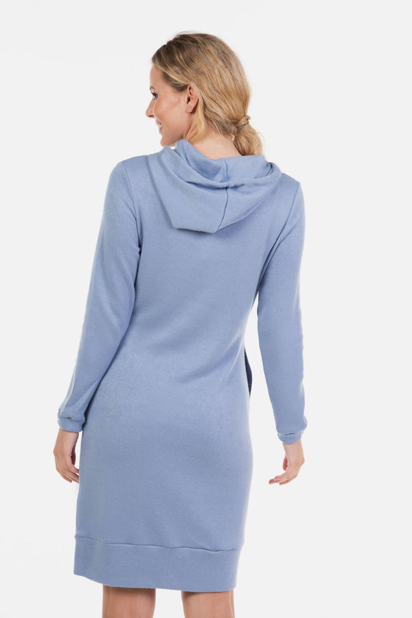 Rochie pentru gravide și alăptare cu glugă - albastru deschis