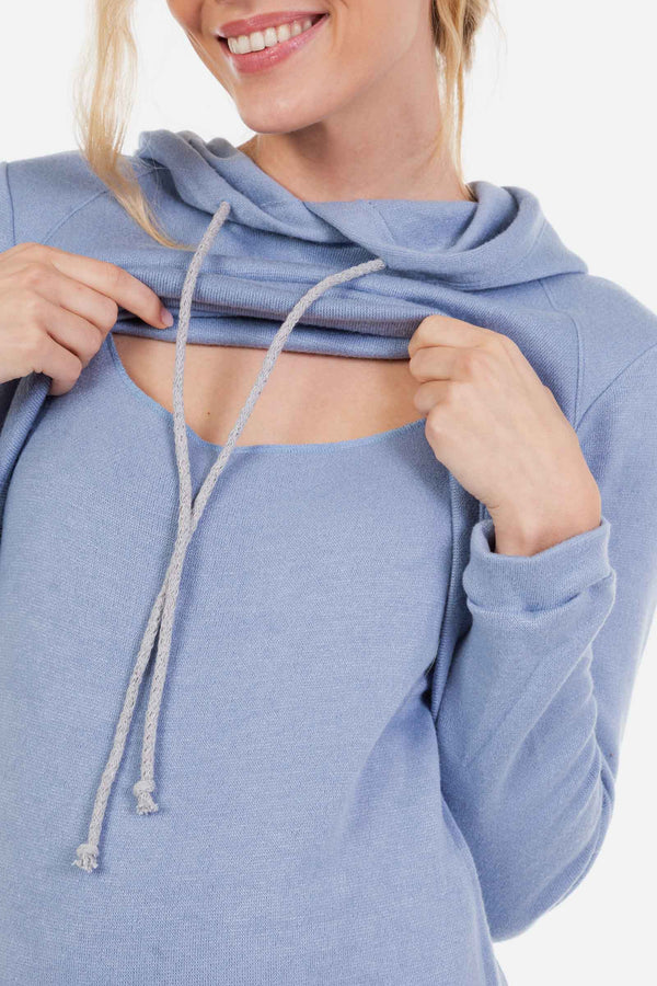 Rochie pentru gravide și alăptare cu glugă - albastru deschis