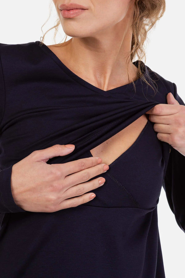 Rochie eleganta albastru inchis pentru gravide și alăptare