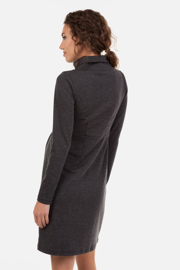 Rochie pentru gravide și de alăptare cu guler înalt în gri