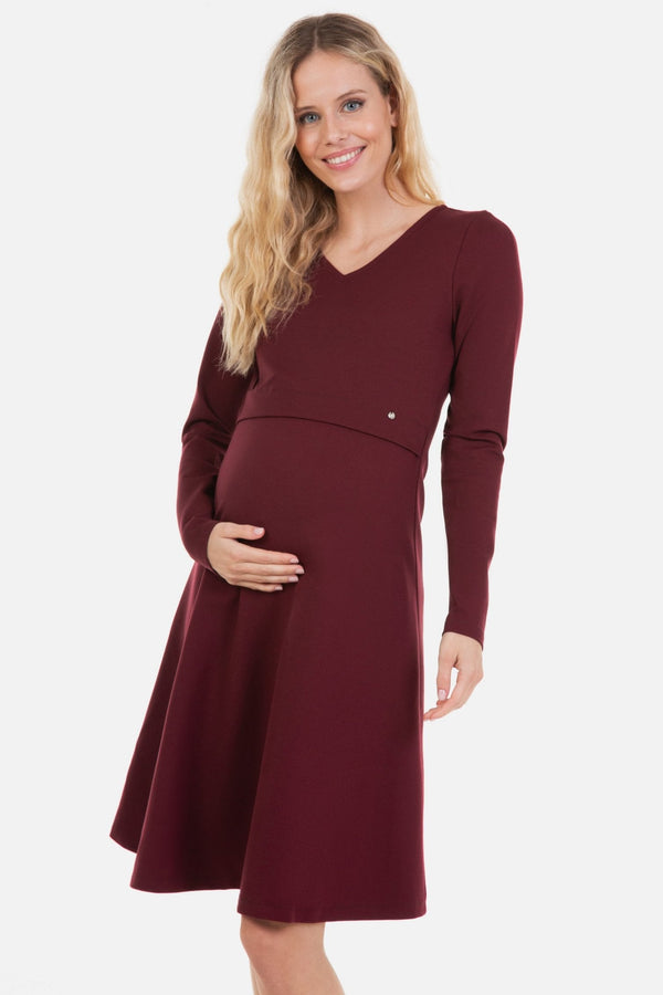 Rochie elegantă pentru gravide și alăptare - visiniu
