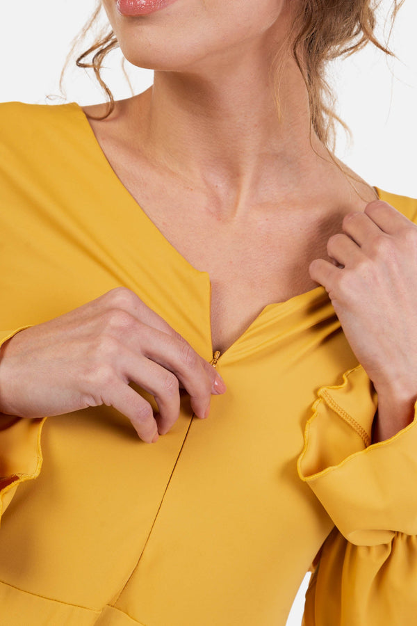 Rochie vaporoasă gravide și alăptare în culoare ocru