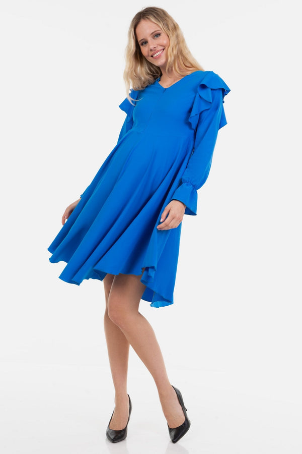 Rochie vaporoasă gravide și alăptare cu mâneca lungă - albastră