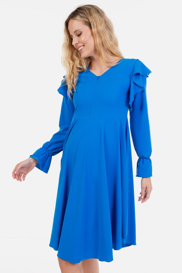 Rochie vaporoasă gravide și alăptare cu mâneca lungă - albastră