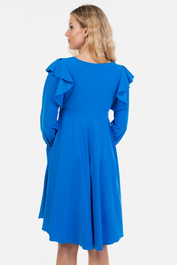 Rochie vaporoasă gravide și alăptare cu mâneca lungă - albastră