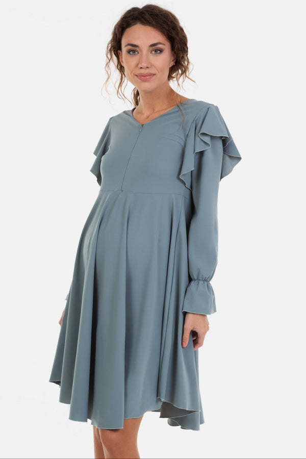 Rochie vaporoasă pentru gravide și alăptare – gri-albastră