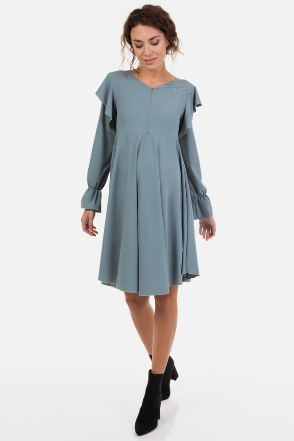 Rochie vaporoasă pentru gravide și alăptare – gri-albastră