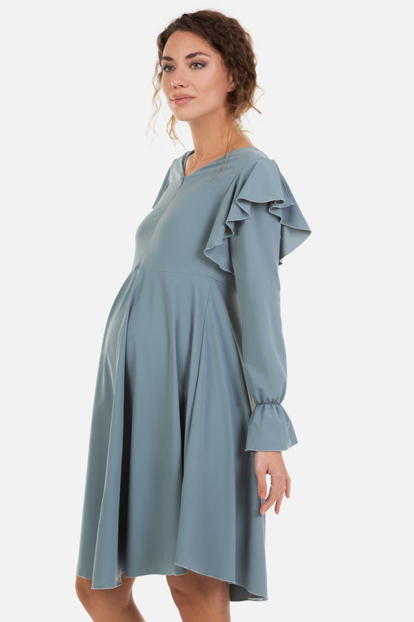 Rochie vaporoasă pentru gravide și alăptare – gri-albastră