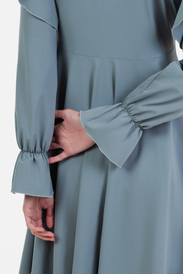 Rochie vaporoasă pentru gravide și alăptare – gri-albastră