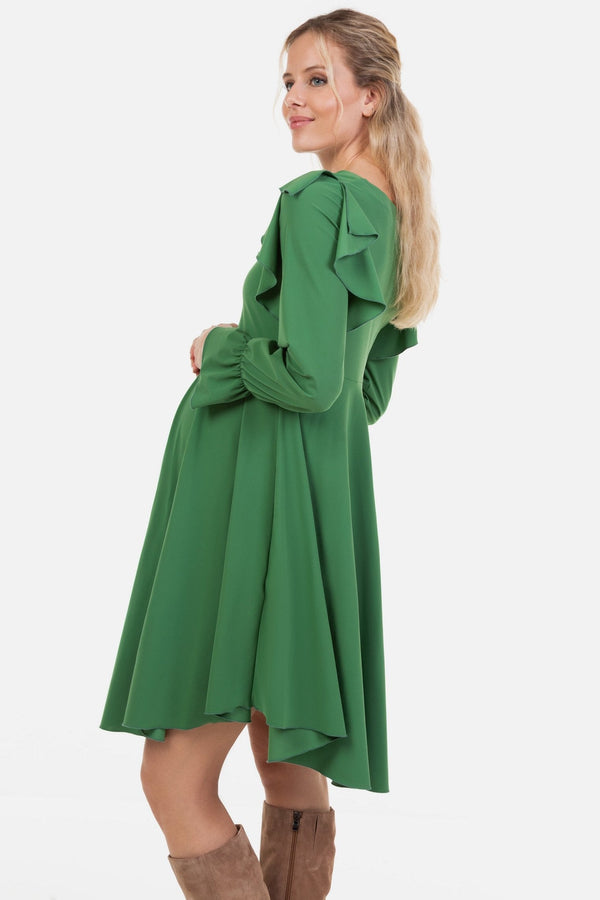 Rochie vaporoasă gravide și alăptare cu mâneca lungă - verde