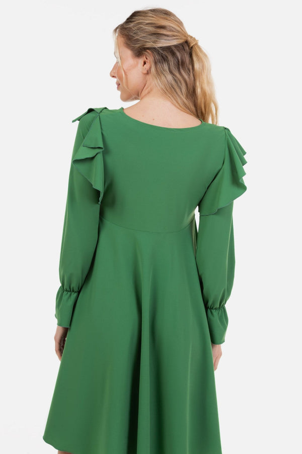 Rochie vaporoasă gravide și alăptare cu mâneca lungă - verde