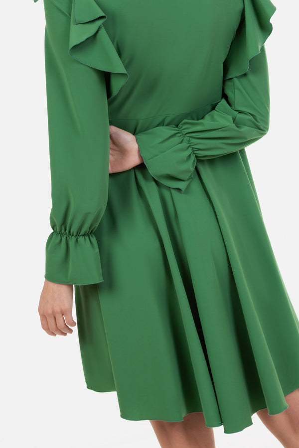 Rochie vaporoasă gravide și alăptare cu mâneca lungă - verde