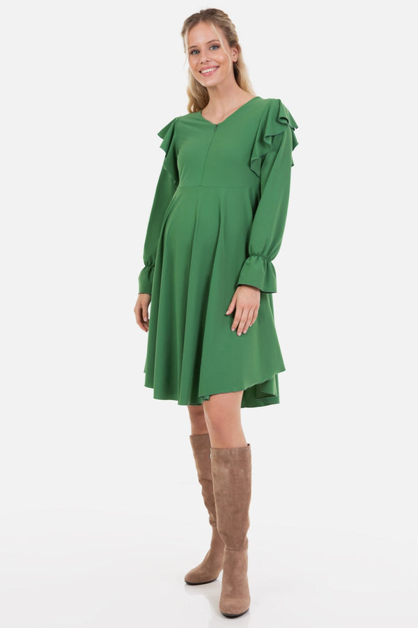 Rochie vaporoasă gravide și alăptare cu mâneca lungă - verde