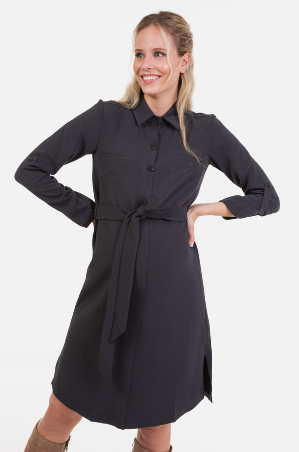 Rochie-cămașă pentru gravide și alăptare din material texturat – gri