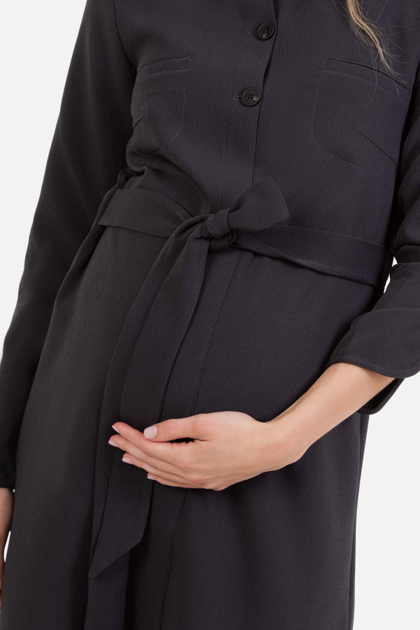 Rochie-cămașă pentru gravide și alăptare din material texturat – gri