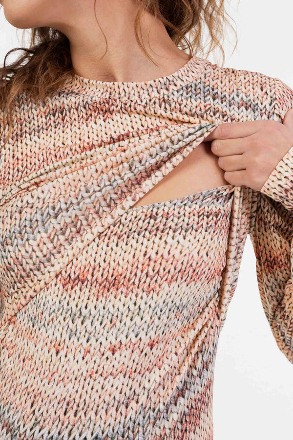 Bluză pentru gravide și alăptare cu imprimeu tip tricot