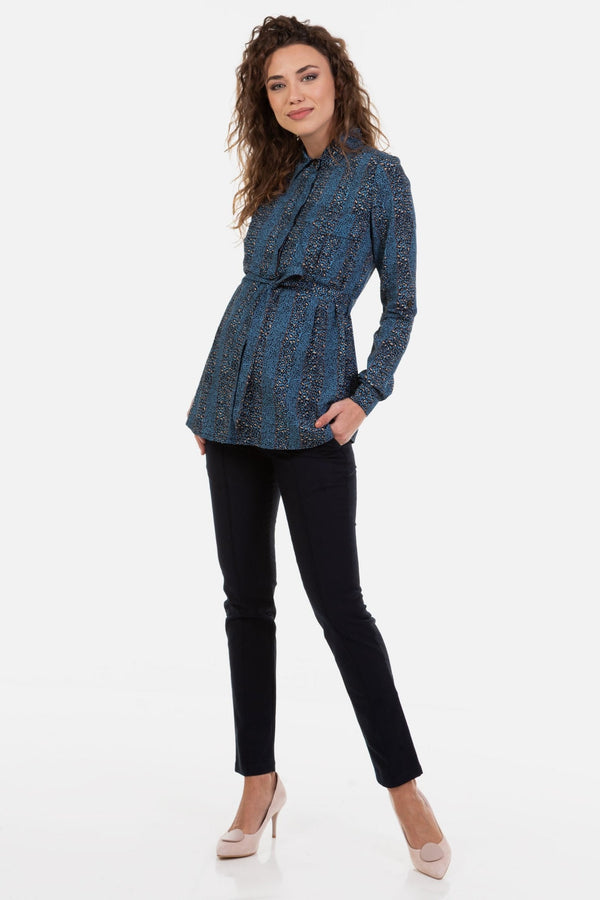 Pantaloni bleumarin cu dungă pentru gravide, cu talie din bumbac organic