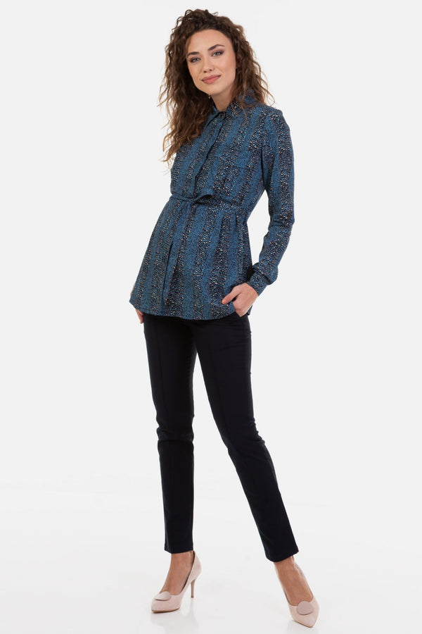 Cămașă pentru gravide și alăptare cu imprimeu leopard – albastră