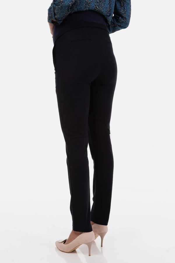 Pantaloni bleumarin cu dungă pentru gravide, cu talie din bumbac organic