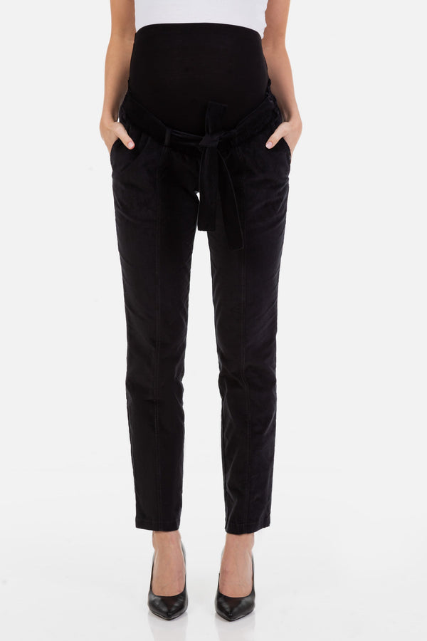 Pantaloni pentru gravide din catifea reiată - gri închis