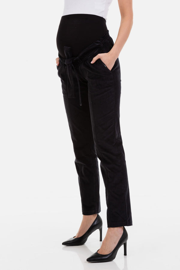 Pantaloni pentru gravide din catifea reiată - gri închis