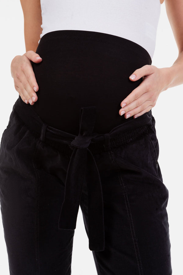 Pantaloni pentru gravide din catifea reiată - gri închis