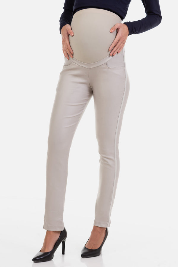 Pantaloni din piele ecologică pentru gravide - bej