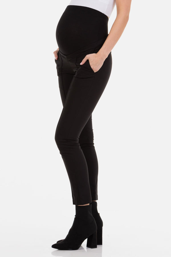 Pantaloni negri cu dungă pentru gravide, cu talie din bumbac organic