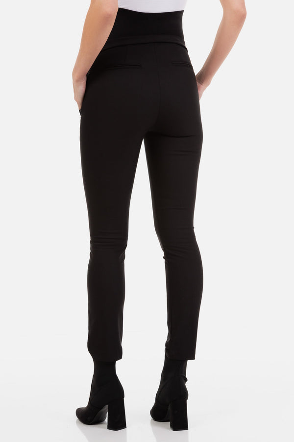Pantaloni negri cu dungă pentru gravide, cu talie din bumbac organic