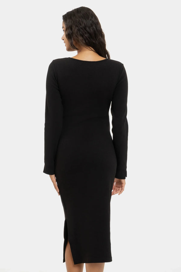 Rochie din bumbac ripsat pentru gravide și alăptare - neagră