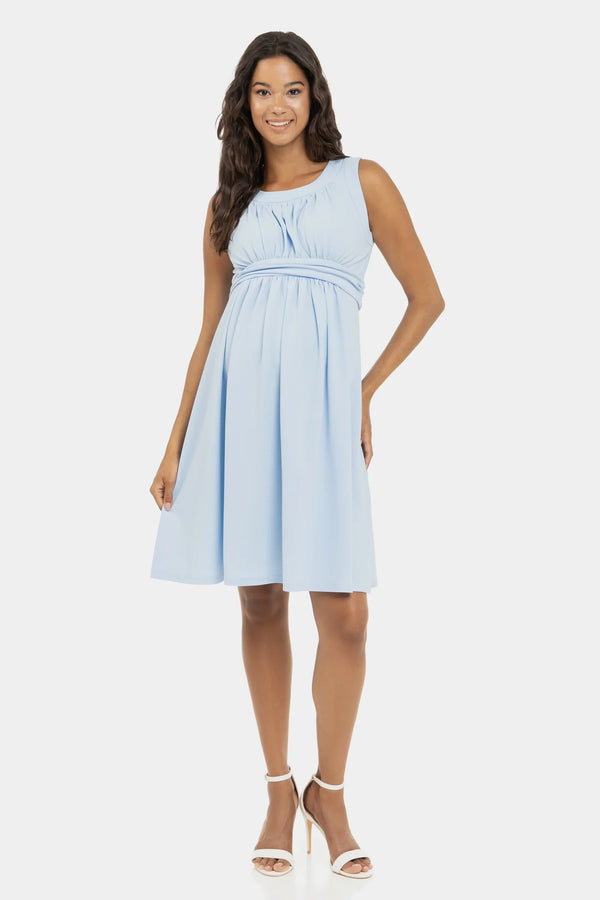 Rochie elegantă pentru gravide cu încrețituri in albastru deschis