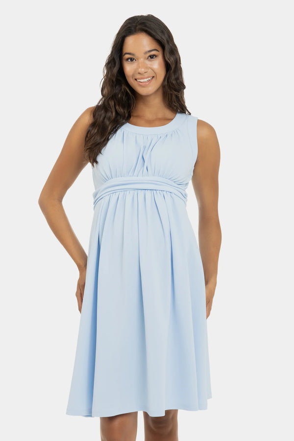 Rochie elegantă pentru gravide cu încrețituri in albastru deschis