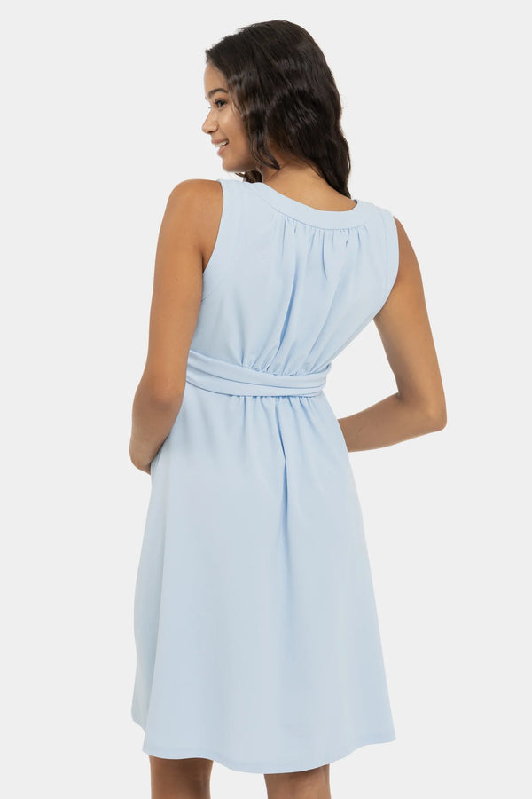 Rochie elegantă pentru gravide cu încrețituri in albastru deschis