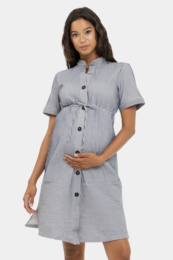 Rochie-cămașă cu dungi pentru gravide și alăptare