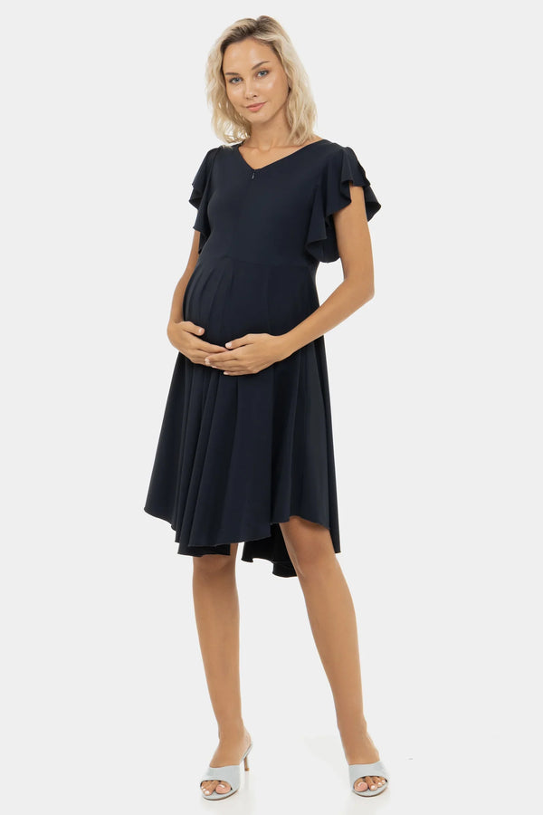 Rochie vaporoasă albastru închis pentru gravide și alăptare