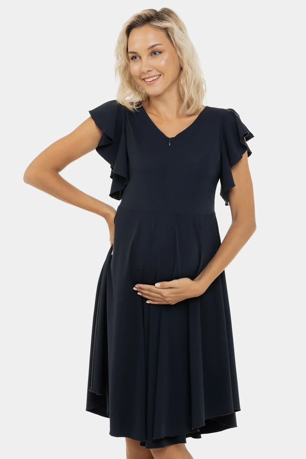 Rochie vaporoasă albastru închis pentru gravide și alăptare