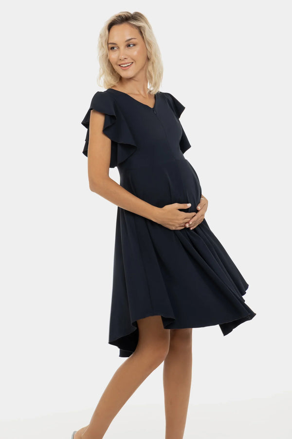 Rochie vaporoasă albastru închis pentru gravide și alăptare