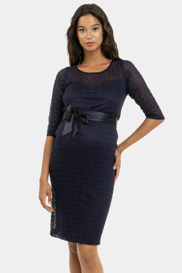 Rochie de ocazie din dantelă pentru gravide și alăptare în albastru închis