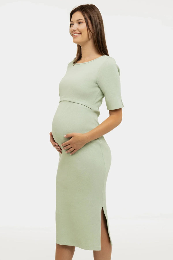 Rochie din rib de bumbac pentru gravide și alăptare – mentă