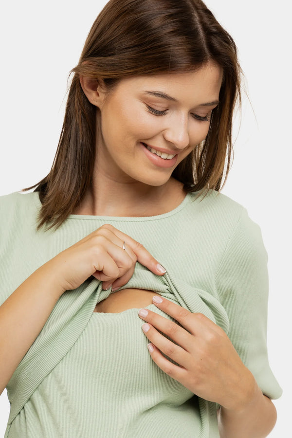 Rochie din rib de bumbac pentru gravide și alăptare – mentă