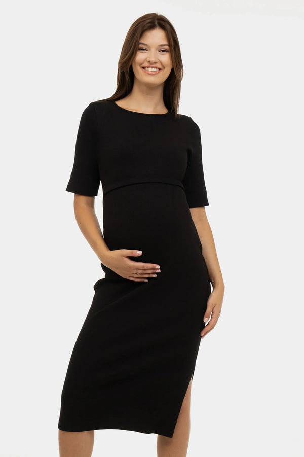 Rochie din rib de bumbac pentru gravide și alăptare - neagră