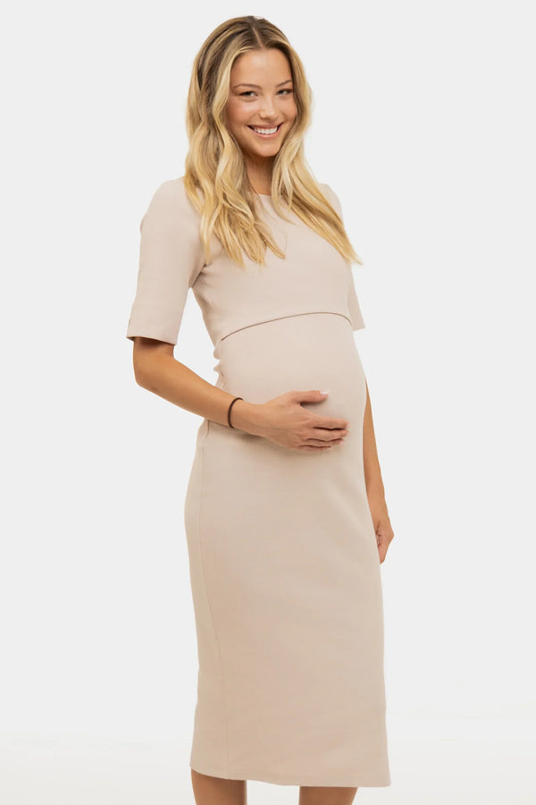 Rochie din rib de bumbac pentru gravide și alăptare – bej