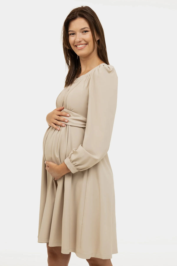 Rochie pentru gravide cu încrețituri - bej