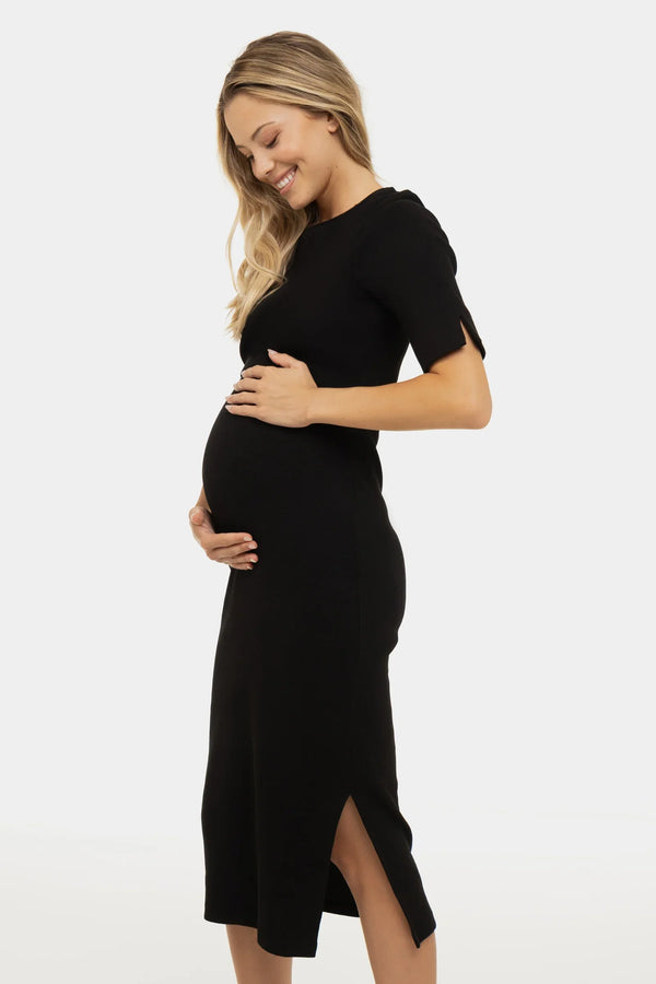 Rochie din rib de bumbac pentru gravide și alăptare - neagră