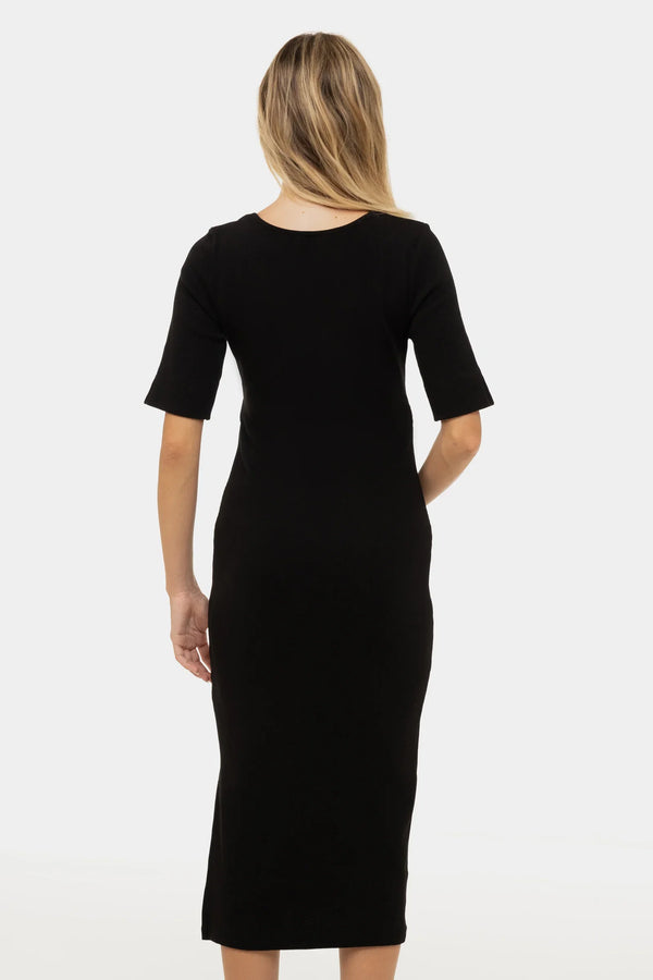 Rochie din rib de bumbac pentru gravide și alăptare - neagră