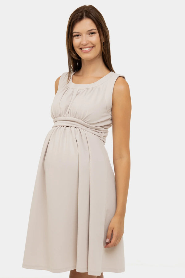 Rochie elegantă pentru gravide cu încrețituri - bej deschis