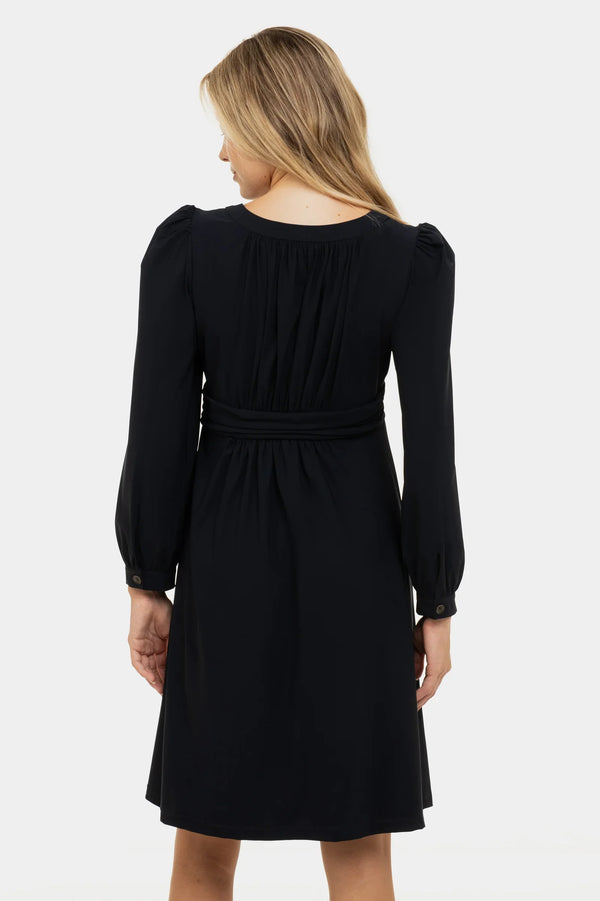 Rochie bleumarin cu drapaje pentru gravide