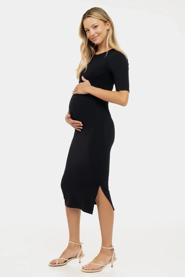 Rochie lungă cu fentă pentru gravide și alăptare în albastru închis